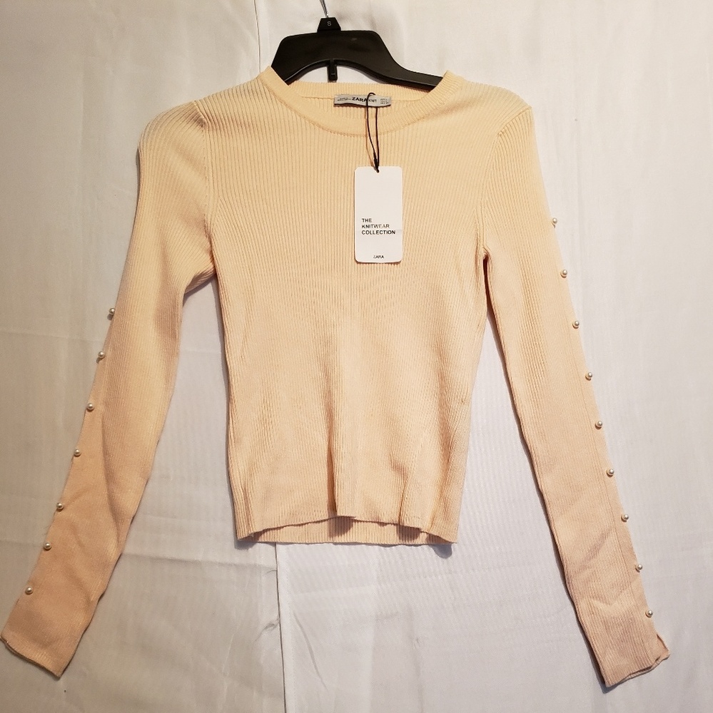 Zara Knit Blush Long Sleeve With Pearl Detail
